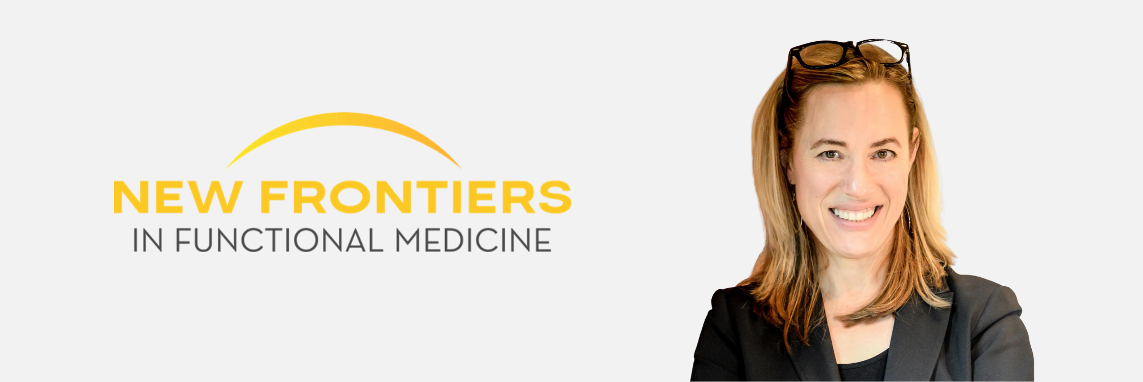 A women next to New Frontiers logo